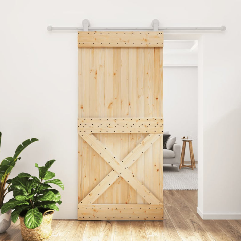 vidaXL tömör fenyőfa tolóajtó fémszerelék szettel 95 x 210 cm