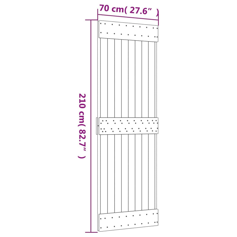 vidaXL tömör fenyőfa tolóajtó fémszerelék szettel 70 x 210 cm
