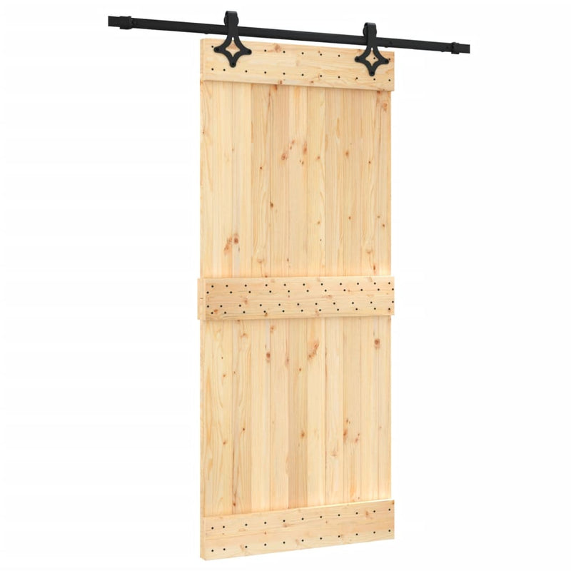 vidaXL tömör fenyőfa tolóajtó fémszerelék szettel 90 x 210 cm