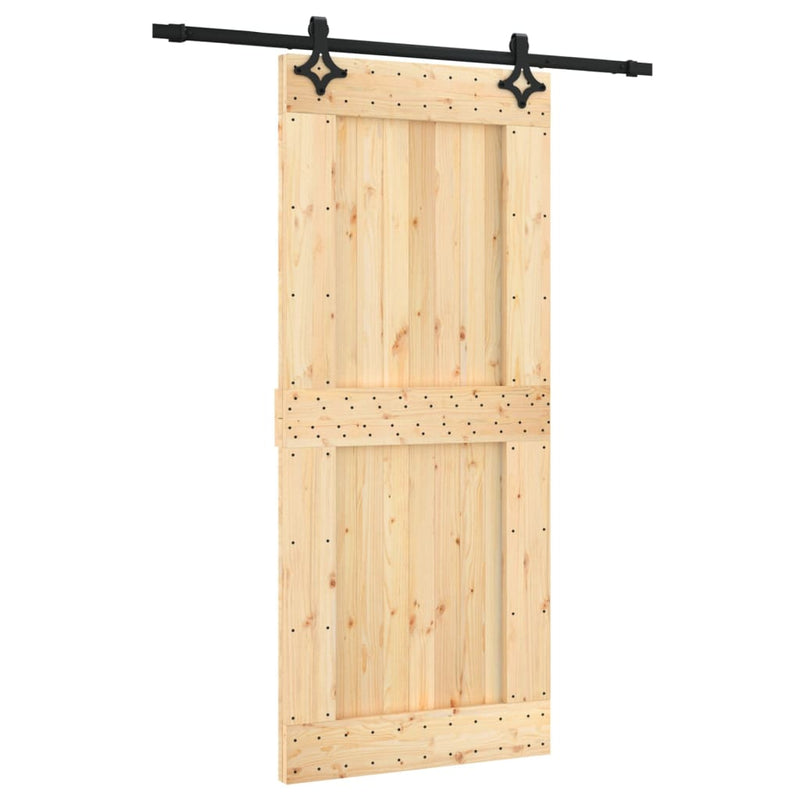 vidaXL tömör fenyőfa tolóajtó fémszerelék szettel 90 x 210 cm