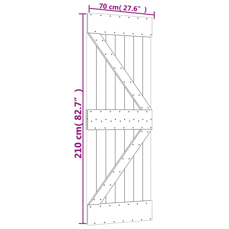 vidaXL tömör fenyőfa tolóajtó fémszerelék-szettel 70 x 210 cm
