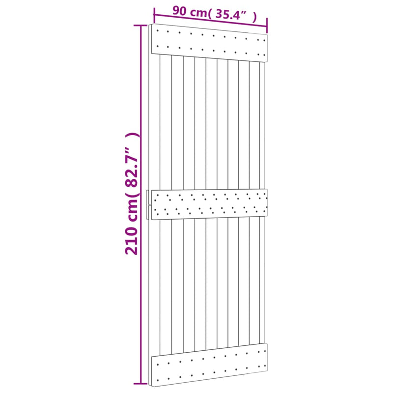 vidaXL tömör fenyőfa tolóajtó fémszerelék szettel 90 x 210 cm