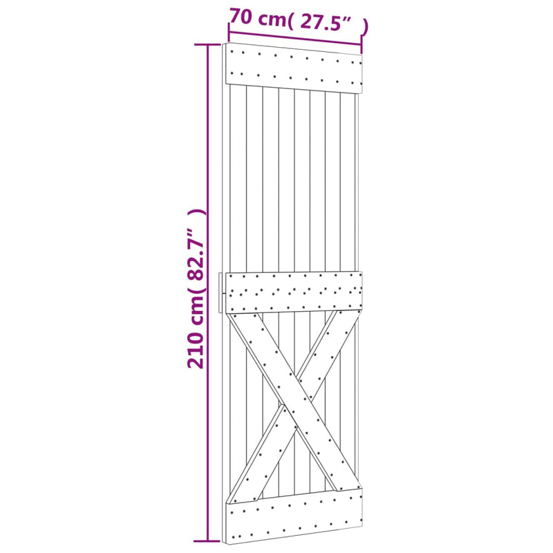 vidaXL tömör fenyőfa tolóajtó fémszerelék szettel 70 x 210 cm