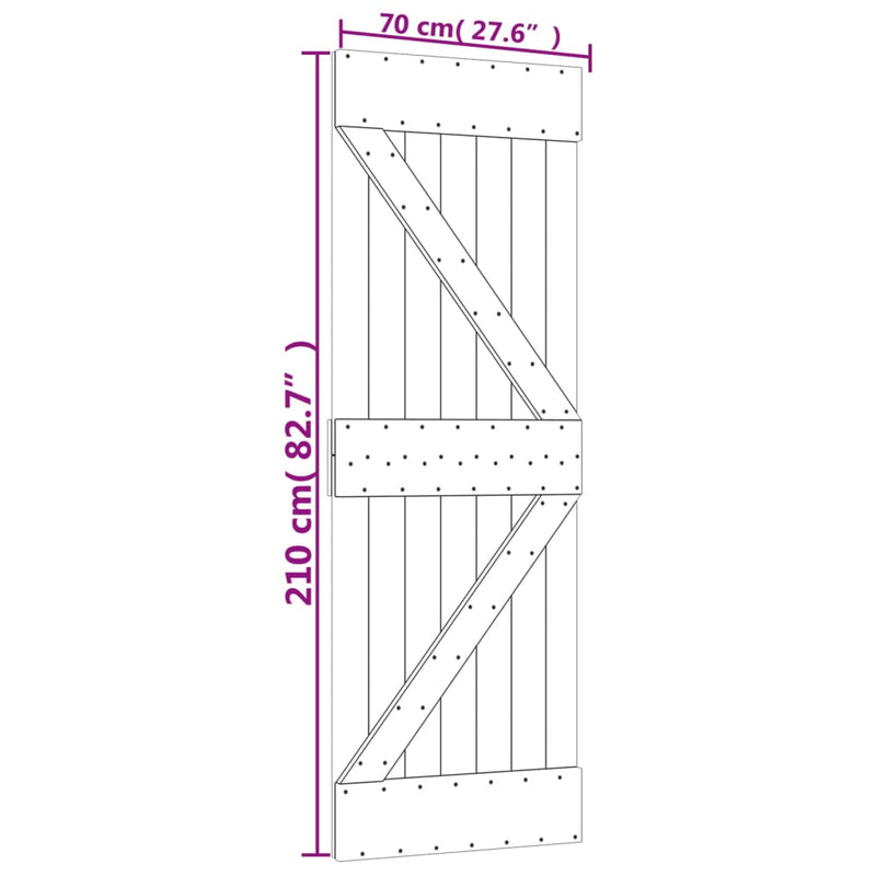 vidaXL tömör fenyőfa tolóajtó fémszerelék-szettel 70 x 210 cm