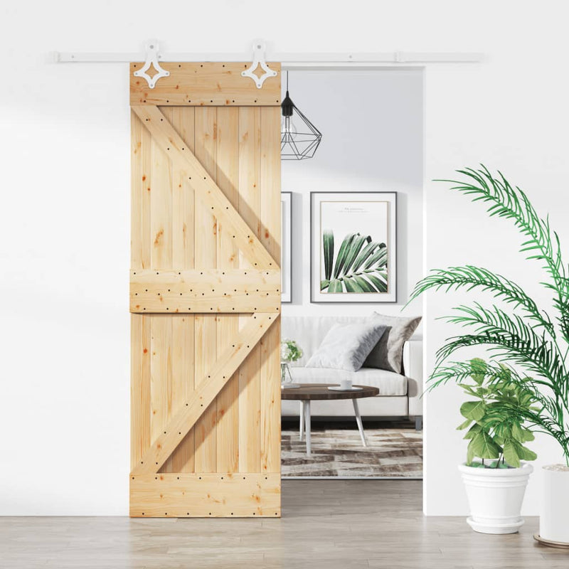 vidaXL tömör fenyőfa tolóajtó fémszerelék-szettel 70 x 210 cm