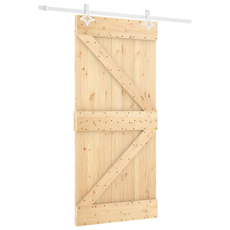 vidaXL tömör fenyőfa tolóajtó fémszerelék szettel 90 x 210 cm
