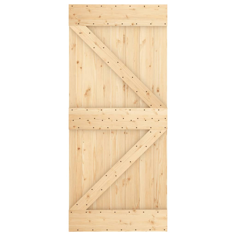 vidaXL tömör fenyőfa tolóajtó fémszerelék szettel 90 x 210 cm
