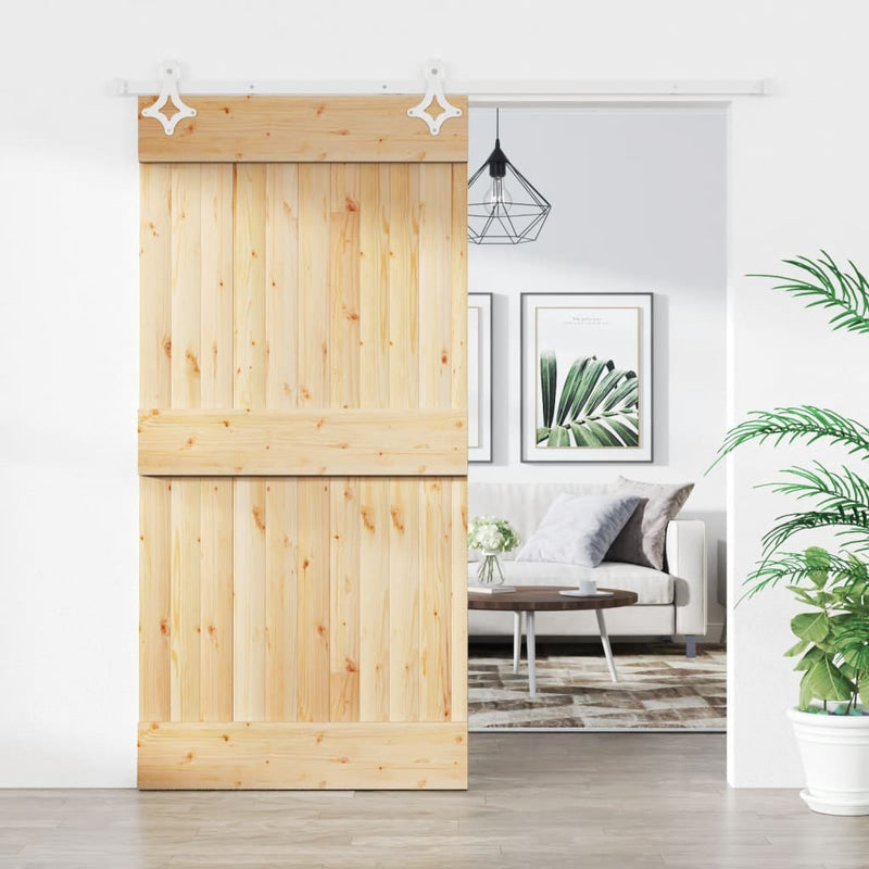 vidaXL tömör fenyőfa tolóajtó fémszerelékszettel 100 x 210 cm
