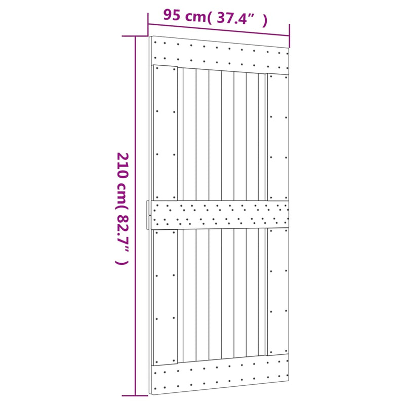 vidaXL tömör fenyőfa tolóajtó fémszerelékszettel 95 x 210 cm