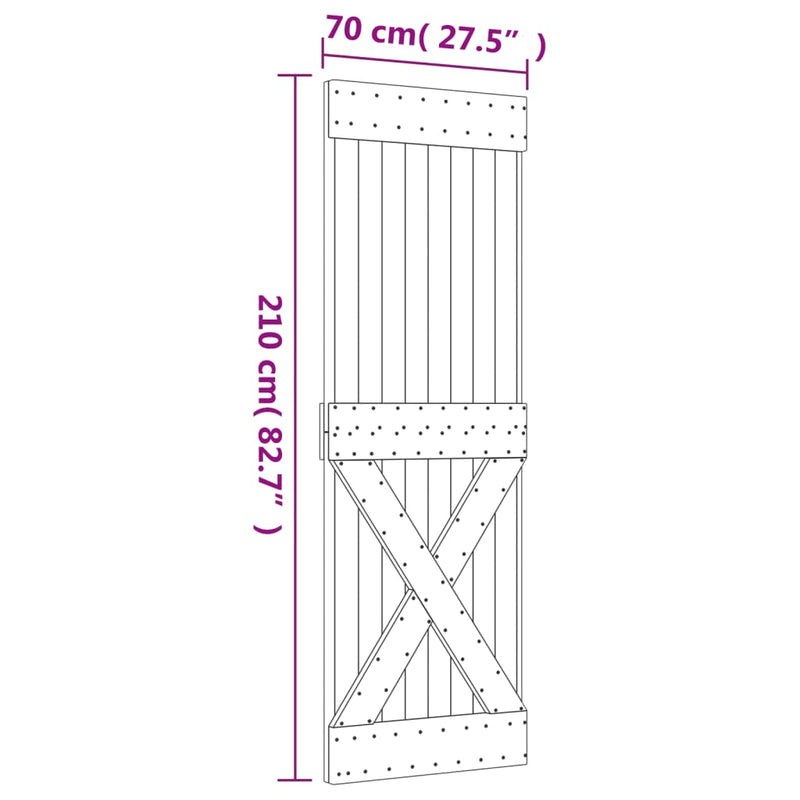 vidaXL tömör fenyőfa tolóajtó fémszerelékszettel 70 x 210 cm