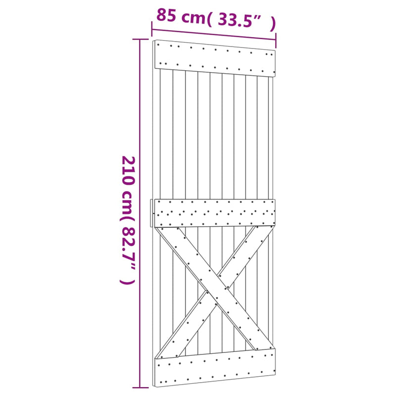 vidaXL tömör fenyőfa tolóajtó fémszerelékszettel 85x210 cm