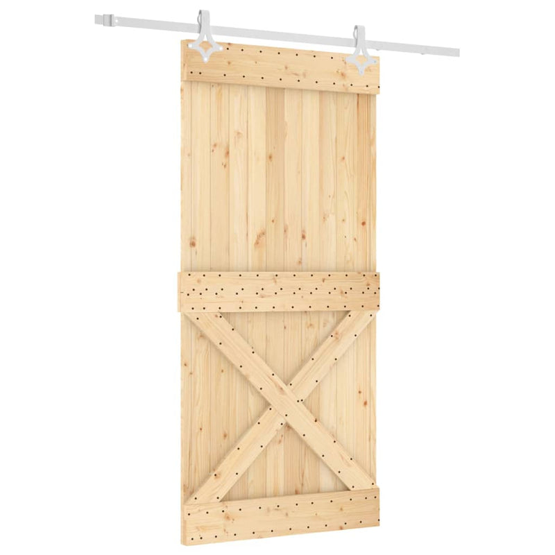 vidaXL tömör fenyőfa tolóajtó fémszerelék szettel 95 x 210 cm