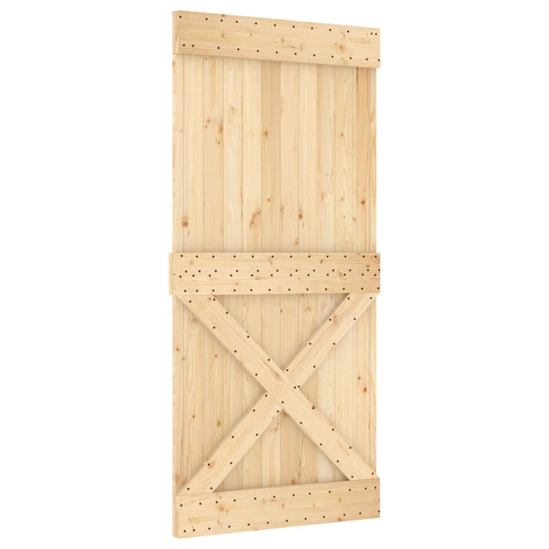 vidaXL tömör fenyőfa tolóajtó fémszerelék szettel 95 x 210 cm