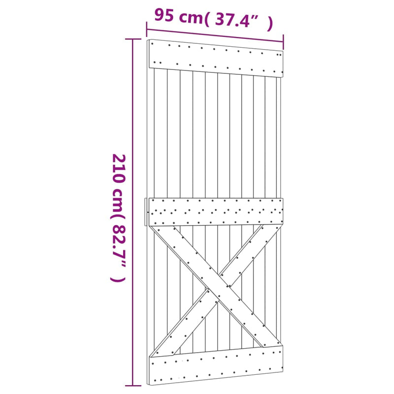 vidaXL tömör fenyőfa tolóajtó fémszerelék szettel 95 x 210 cm