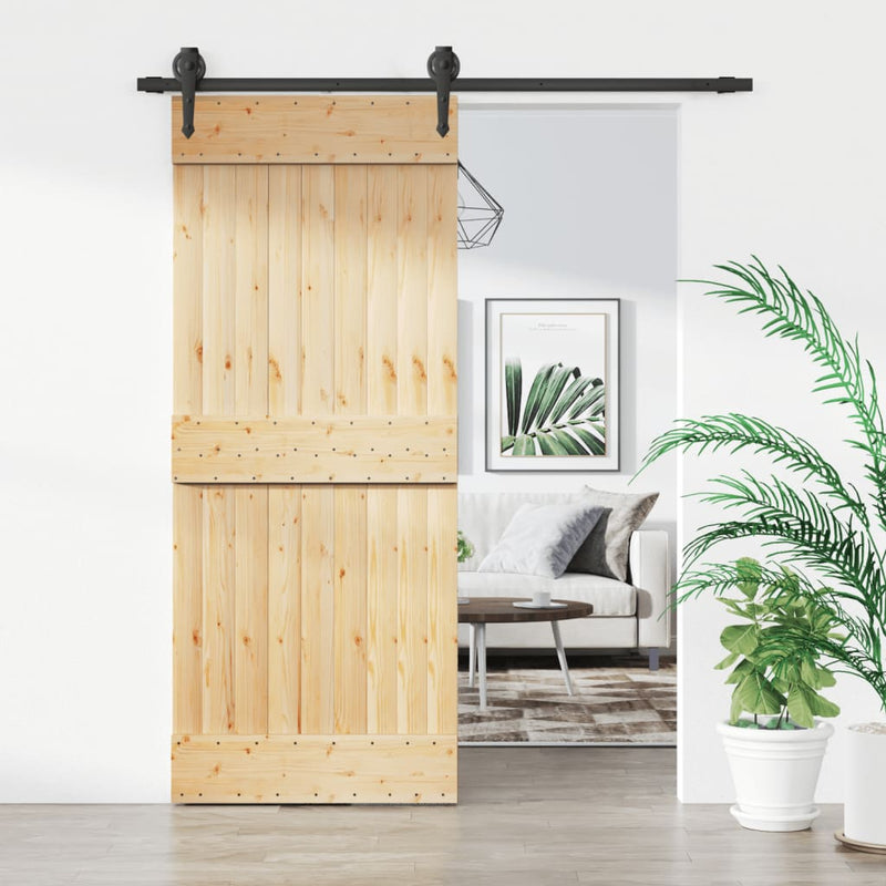 vidaXL tömör fenyőfa tolóajtó fémszerelék szettel 85x210 cm