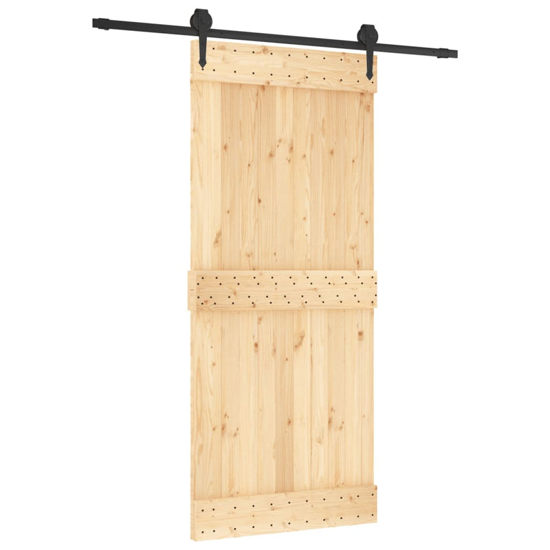 vidaXL tömör fenyőfa tolóajtó fémszerelék szettel 90 x 210 cm