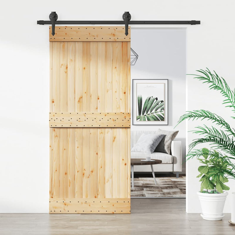 vidaXL tömör fenyőfa tolóajtó fémszerelék szettel 90 x 210 cm