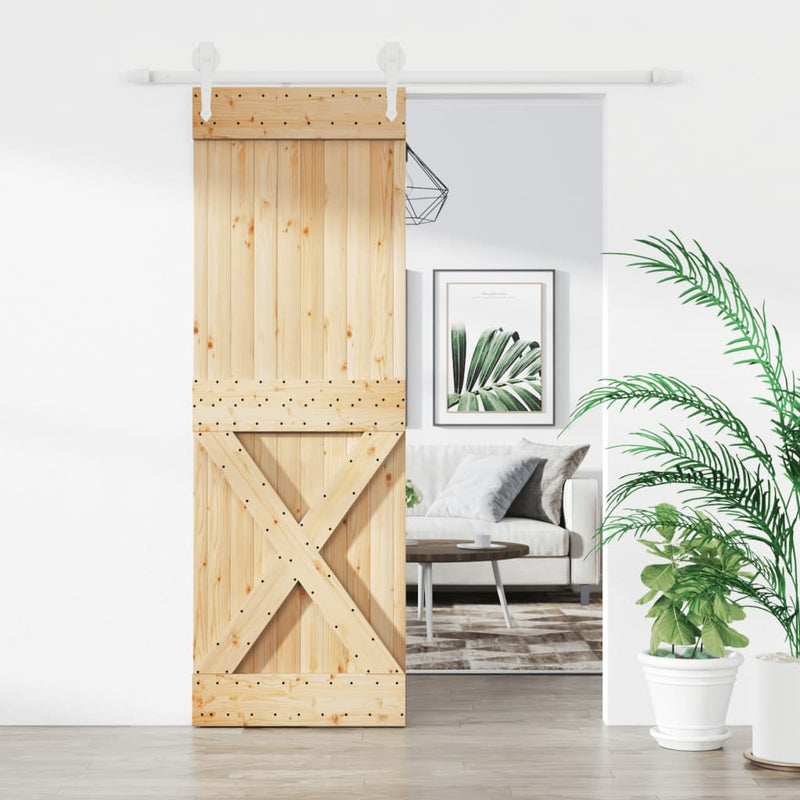 vidaXL tömör fenyőfa tolóajtó fémszerelék szettel 70 x 210 cm