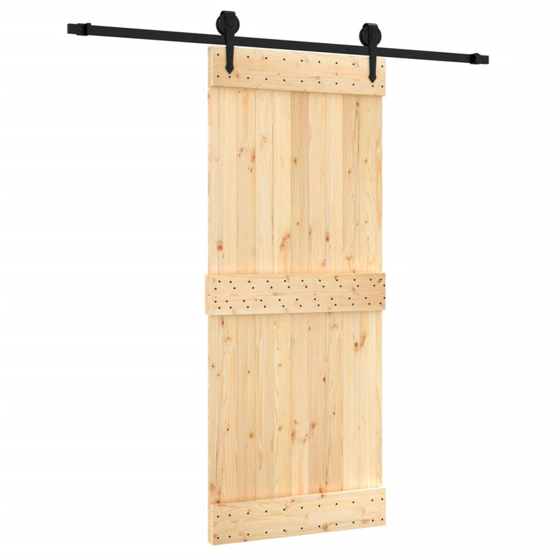 vidaXL tömör fenyőfa tolóajtó fémszerelék szettel 85x210 cm