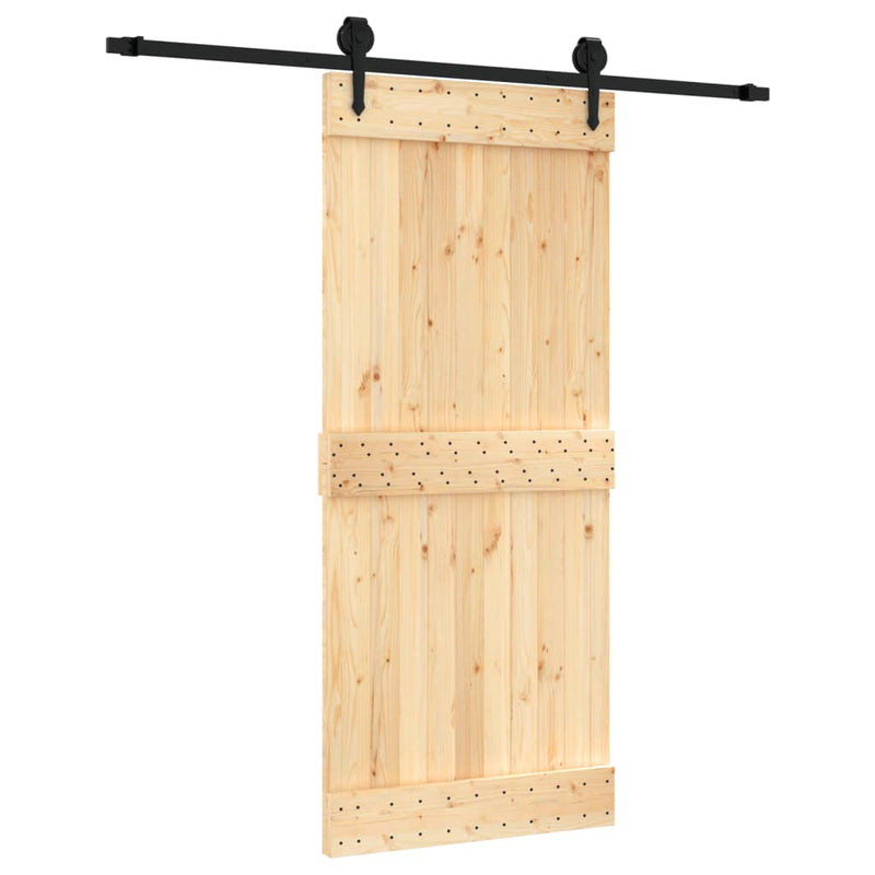 vidaXL tömör fenyőfa tolóajtó fémszerelék szettel 90 x 210 cm