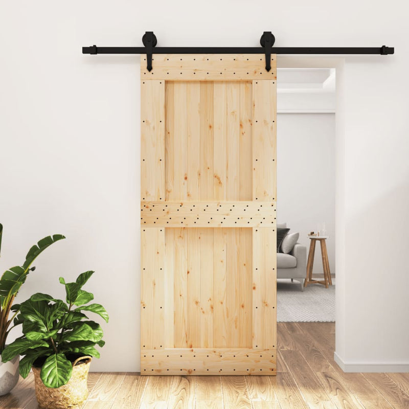 vidaXL tömör fenyőfa tolóajtó fémszerelék szettel 90 x 210 cm