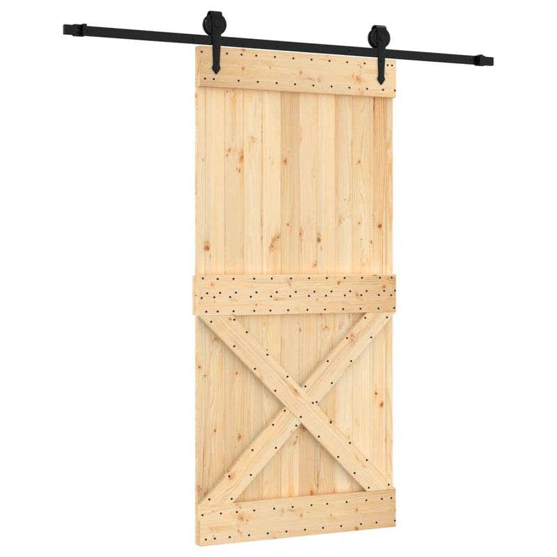 vidaXL tömör fenyőfa tolóajtó fémszerelék szettel 95 x 210 cm