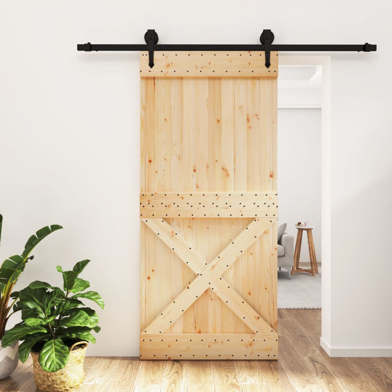 vidaXL tömör fenyőfa tolóajtó fémszerelék szettel 95 x 210 cm