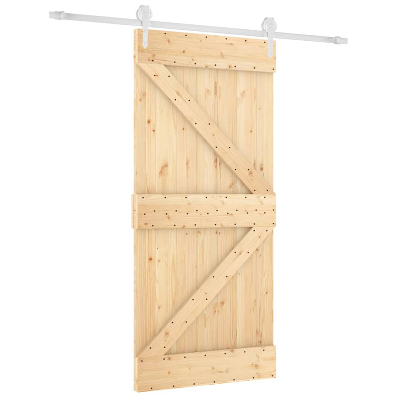 vidaXL tömör fenyőfa tolóajtó fémszerelék szettel 95 x 210 cm