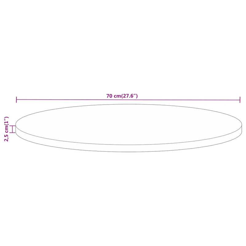 vidaXL tömör nyers mangófa kerek asztallap Ø70 x 2,5 cm