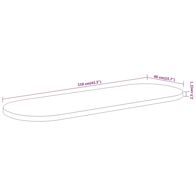 vidaXL tömör akácfa ovális asztallap 110 x 40 x 2,5 cm