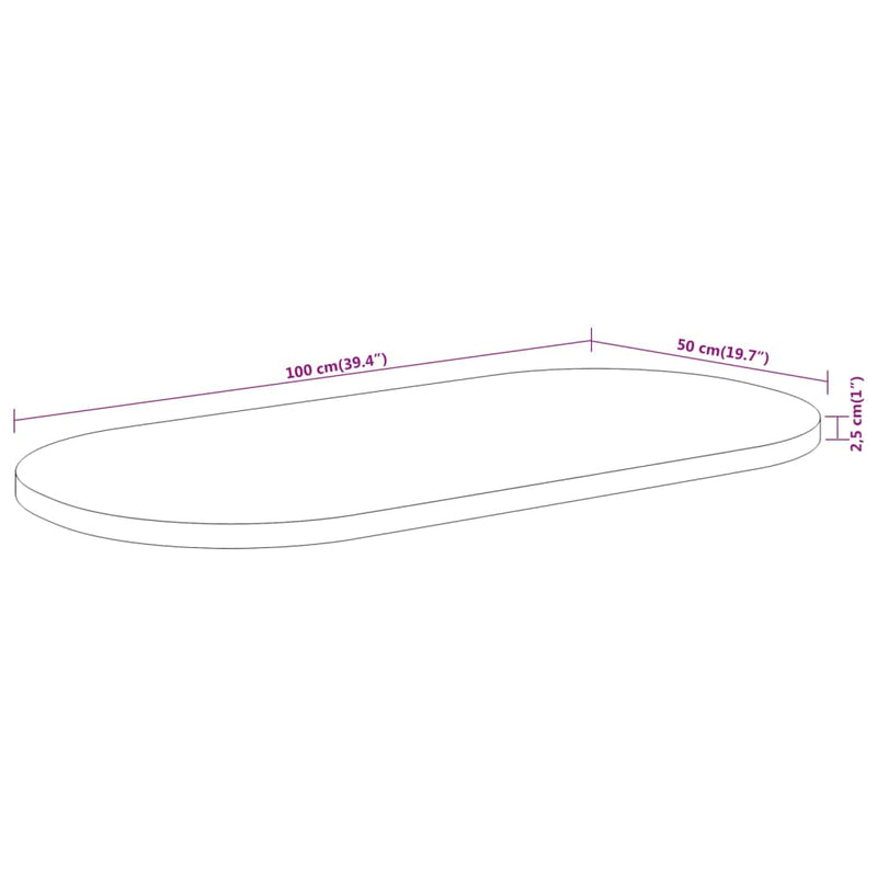 vidaXL tömör akácfa ovális asztallap 100 x 50 x 2,5 cm