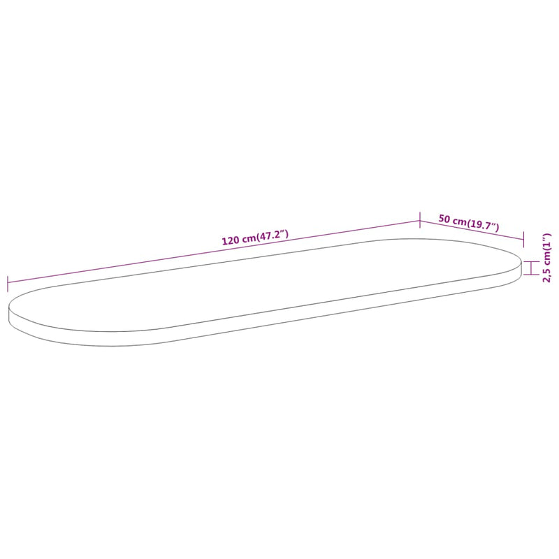 vidaXL tömör akácfa ovális asztallap 120 x 50 x 2,5 cm