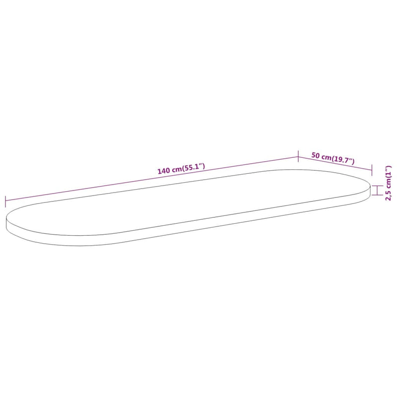 vidaXL tömör akácfa ovális asztallap 140 x 50 x 2,5 cm