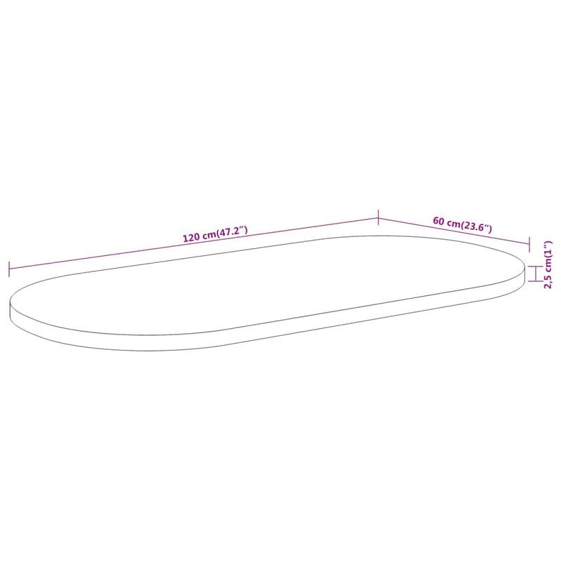 vidaXL tömör akácfa ovális asztallap 120 x 60 x 2,5 cm
