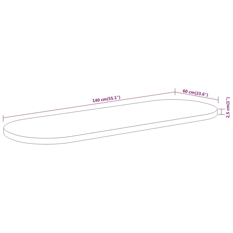 vidaXL tömör akácfa ovális asztallap 140 x 60 x 2,5 cm