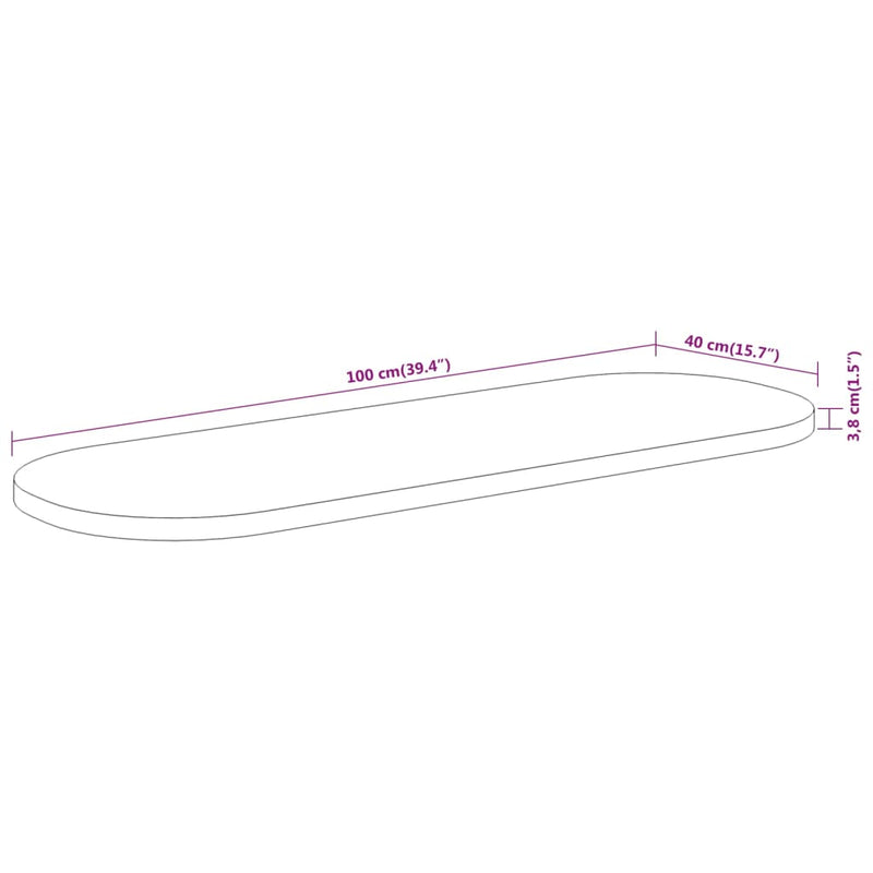 vidaXL tömör akácfa ovális asztallap 100 x 40 x 3,8 cm