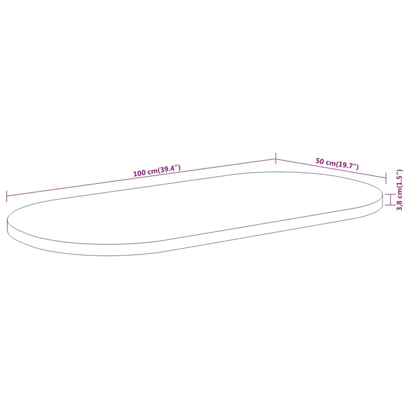 vidaXL tömör akácfa ovális asztallap 100 x 50 x 3,8 cm