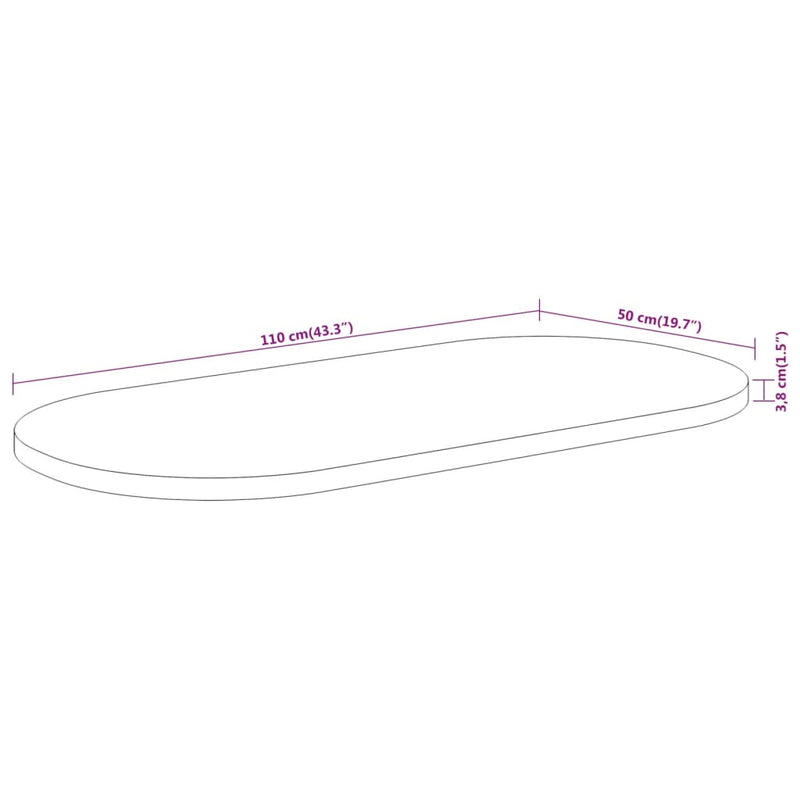 vidaXL tömör akácfa ovális asztallap 110 x 50 x 3,8 cm