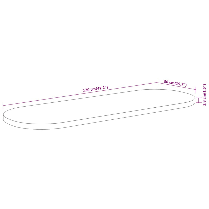 vidaXL tömör akácfa ovális asztallap 120 x 50 x 3,8 cm