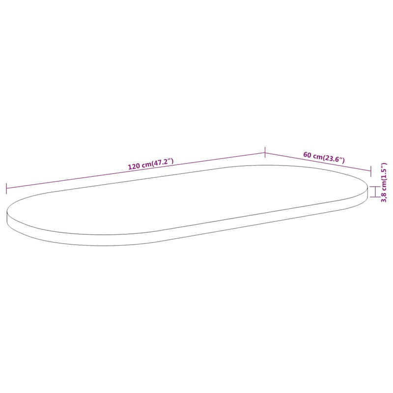 vidaXL tömör akácfa ovális asztallap 120 x 60 x 3,8 cm