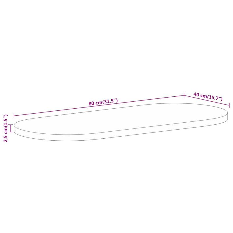 vidaXL tömör nyers mangófa ovális asztallap 80 x 40 x 2,5 cm