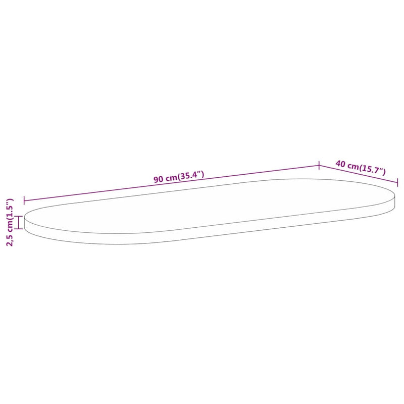 vidaXL tömör nyers mangófa ovális asztallap 90 x 40 x 2,5 cm