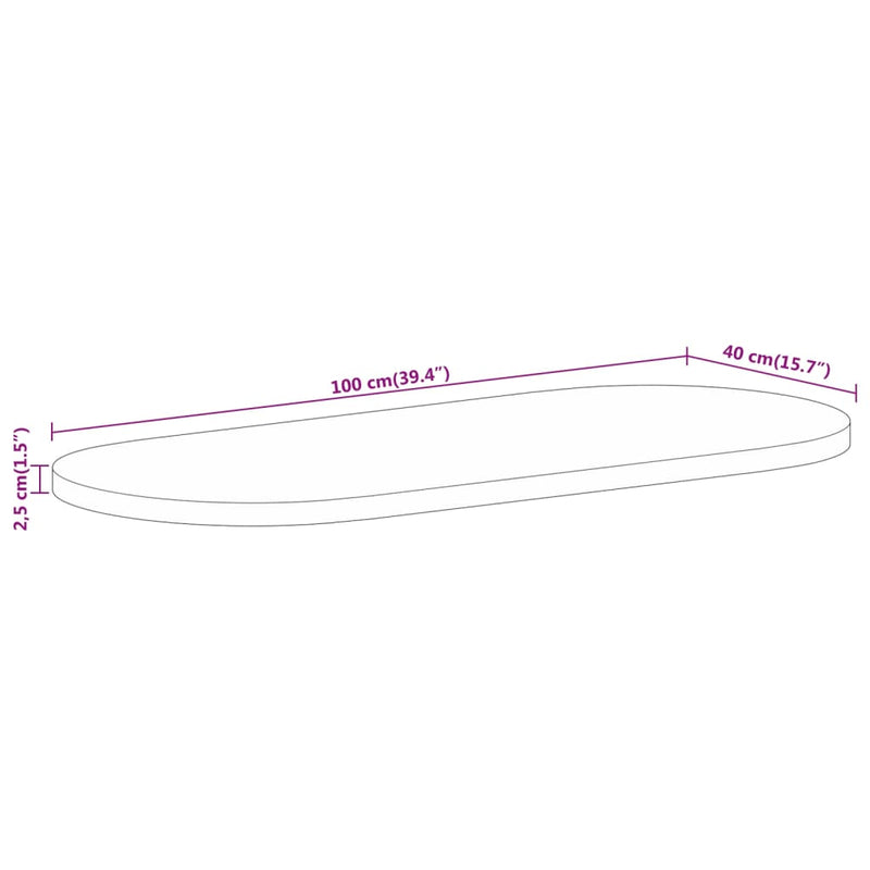 vidaXL tömör mangófa ovális asztallap 100 x 40 x 2,5 cm