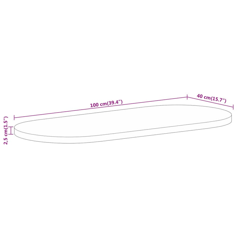 vidaXL tömör mangófa ovális asztallap 100 x 40 x 2,5 cm