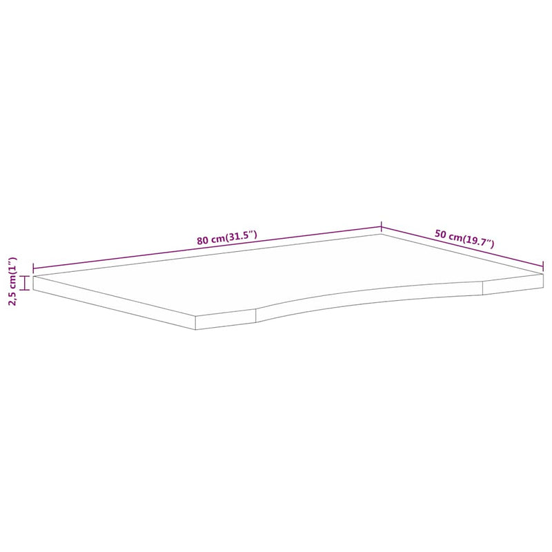 vidaXL tömör nyers mangófa íves asztallap 80 x 50 x 2,5 cm