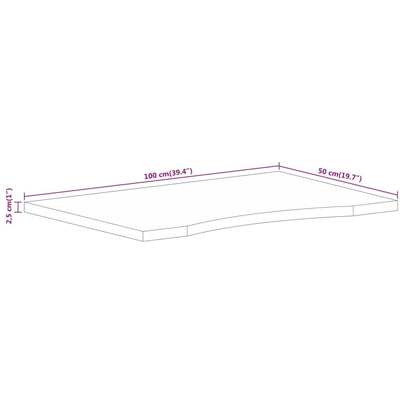 vidaXL tömör nyers mangófa íves asztallap 100 x 50 x 2,5 cm
