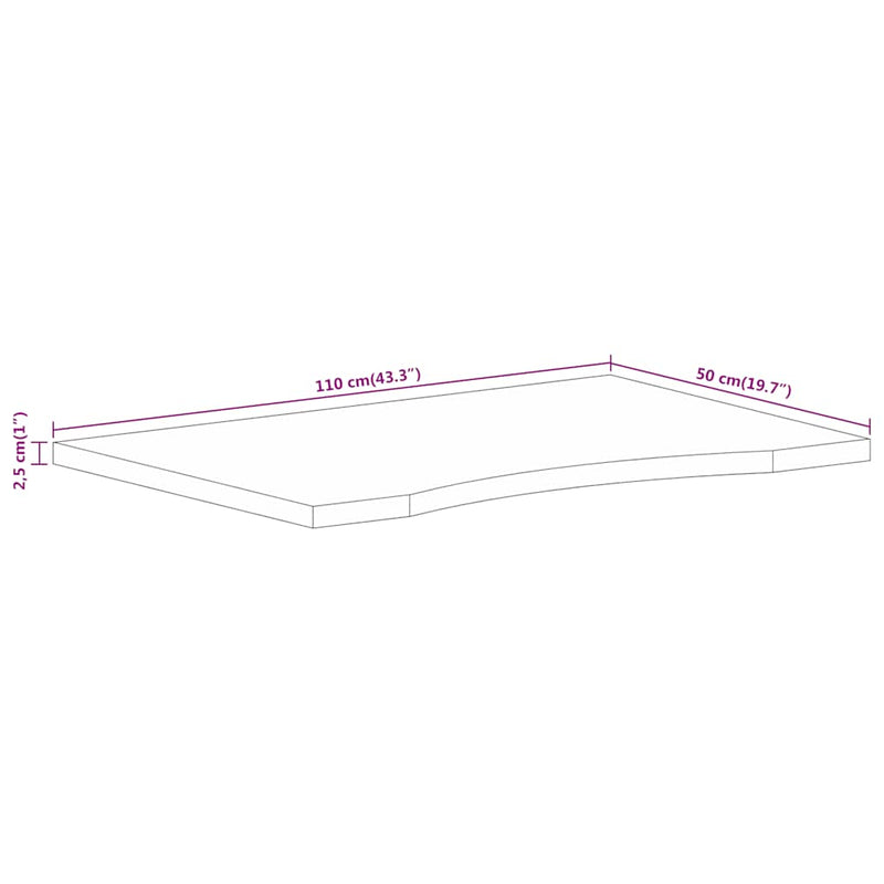 vidaXL tömör nyers mangófa íves asztallap 110 x 50 x 2,5 cm