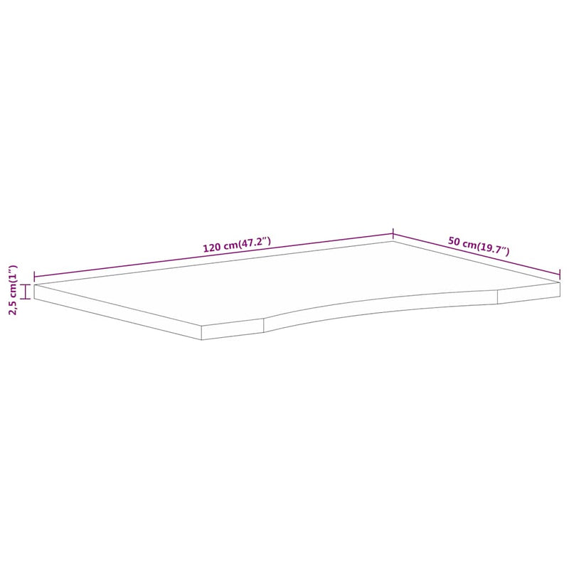 vidaXL tömör nyers mangófa íves asztallap 120 x 50 x 2,5 cm