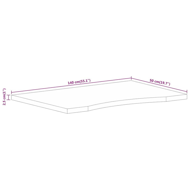 vidaXL tömör nyers mangófa íves asztallap 140 x 50 x 2,5 cm