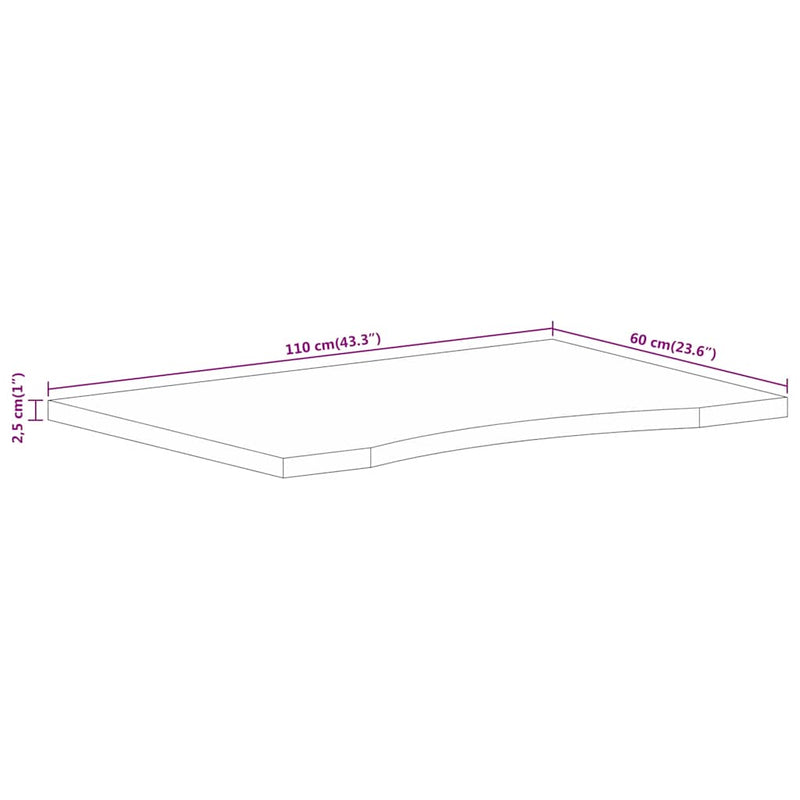 vidaXL tömör nyers mangófa íves asztallap 110 x 60 x 2,5 cm
